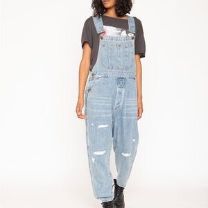 NWT Sandrine Rose x Free People Denim Distressed Overalls